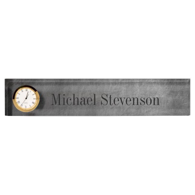 Chalkboard Pattern Business Nameplate with Clock (Front)