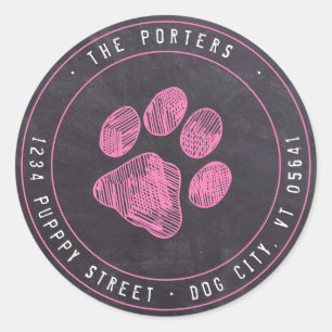Chalkboard Paw Print Pink Return Address Label