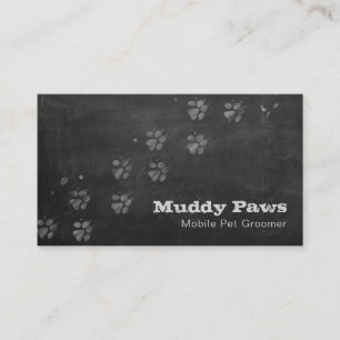 Chalkboard Paw Prints Grooming Services Business Card