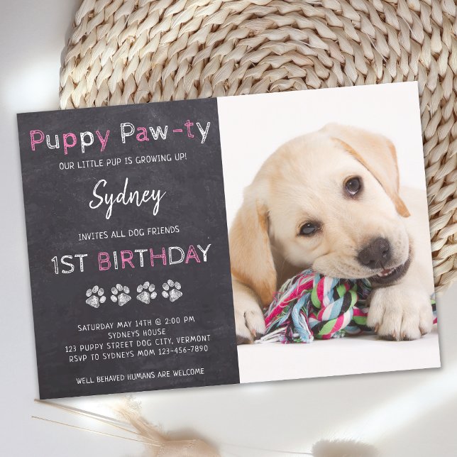Chalkboard Pawty Puppy Dog Birthday Invitation (Creator Uploaded)