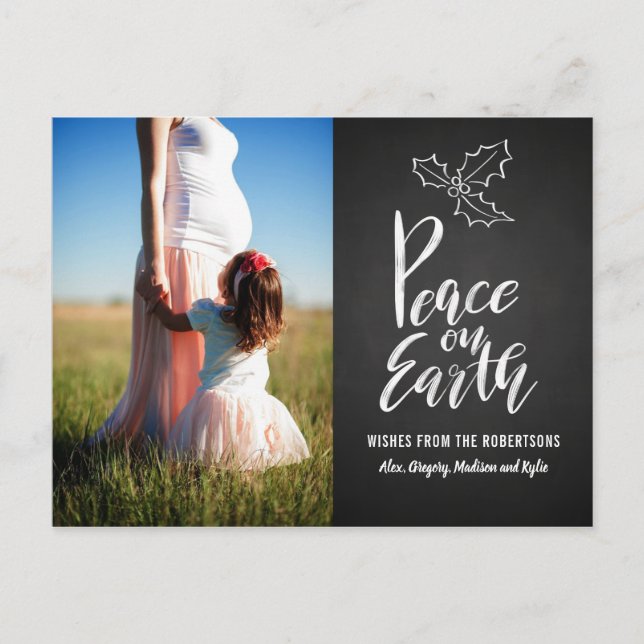 Chalkboard | Peace On Earth | Typography Photo Postcard (Front)
