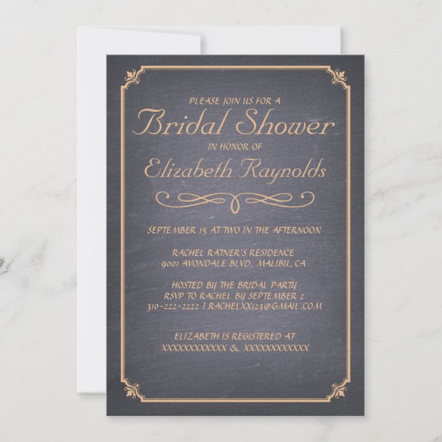 Chalkboard Peach Bridal Shower Invitations (Front)