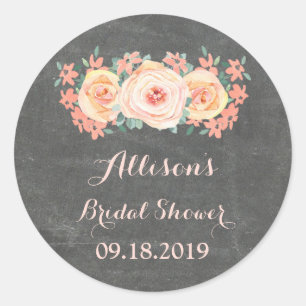 Chalkboard Peach Floral Bridal Shower Favour Tag