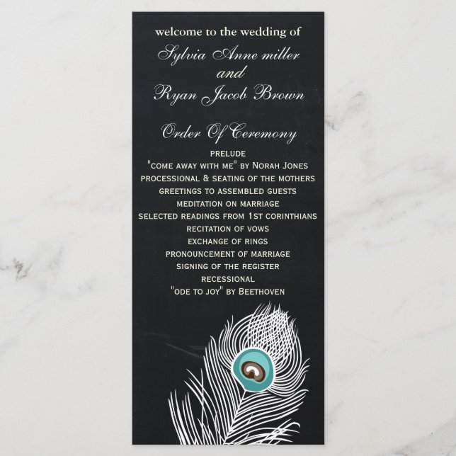Chalkboard peacock wedding programs tea length programme (Front)