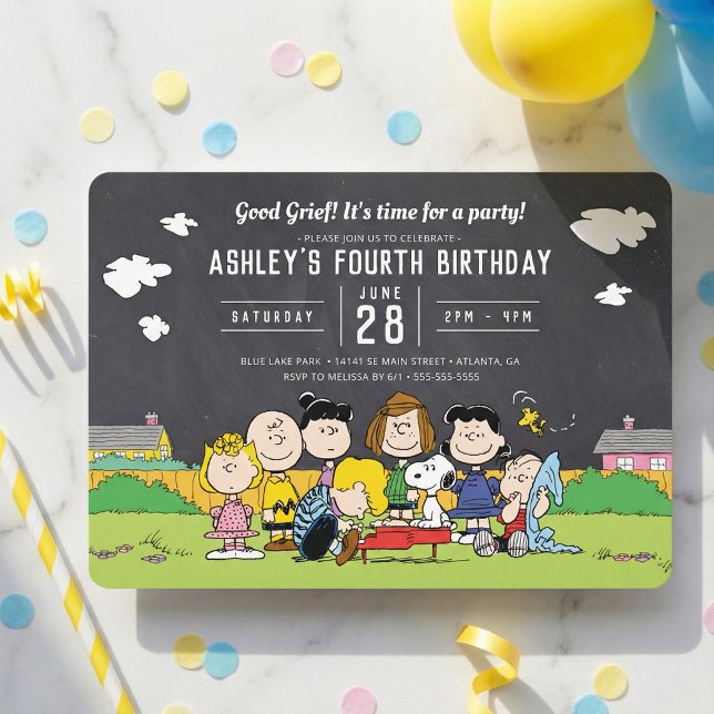 Chalkboard Peanuts Charlie Brown and Gang Birthday Invitation (Creator Uploaded)