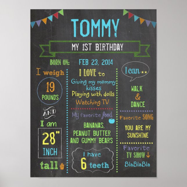 Chalkboard personalised boy birthday poster (Front)