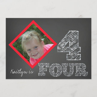 Chalkboard Photo 4th Birthday Invitation