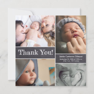 Chalkboard Photo Collage Baby boy Shower Thank you Card