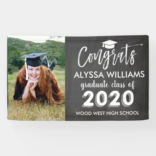 Chalkboard Photo Custom Graduate 2020 Graduation Banner (Horizontal)