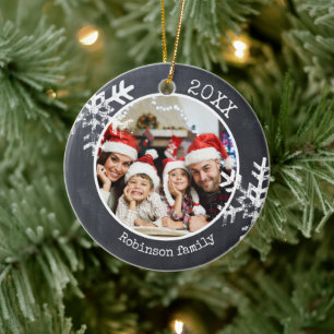 Chalkboard Photo Family Christmas Snowflake Ceramic Tree Decoration