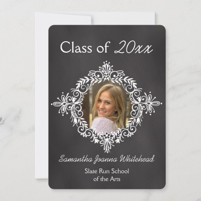 Chalkboard Photo Frame Deco High School Graduation Invitation (Front)