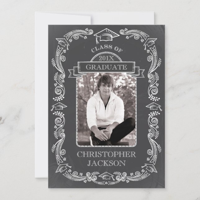Chalkboard Photo Graduation Invitation (Front)