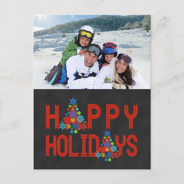 CHALKBOARD PHOTO HOLIDAY GREETING | RED POSTCARD (Front)