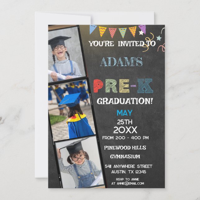 Chalkboard Photo preschool Graduation Invitation (Front)