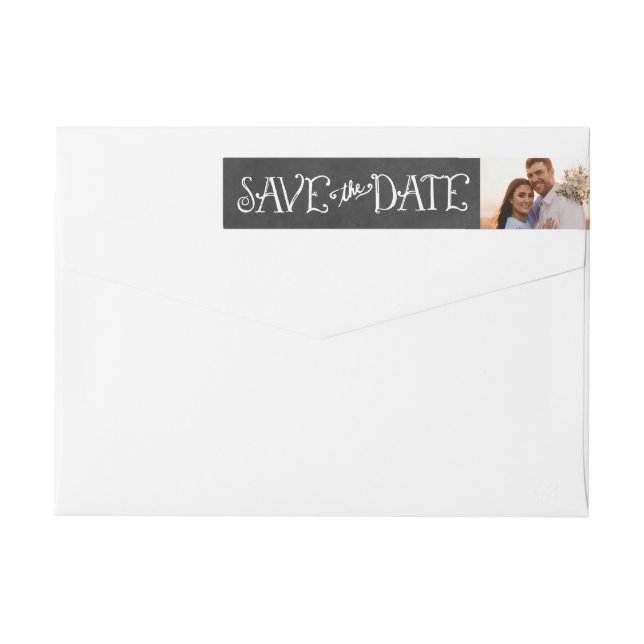Chalkboard Photo Save the Date Wedding Wrap Around Label (Back)