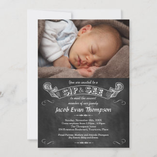 Chalkboard Photo Sip and See Party Invitation