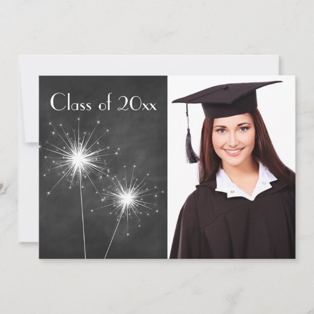 Chalkboard Photo Sparkler Graduation Invite (Front)