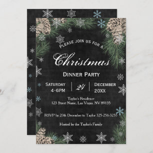 Chalkboard Pinecones Christmas Party Invitation