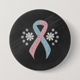 Chalkboard Pink and Light Blue Ribbon 7.5 Cm Round Badge