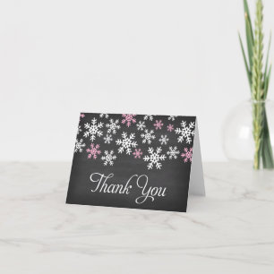 Chalkboard Pink and White Snowflake Thank You