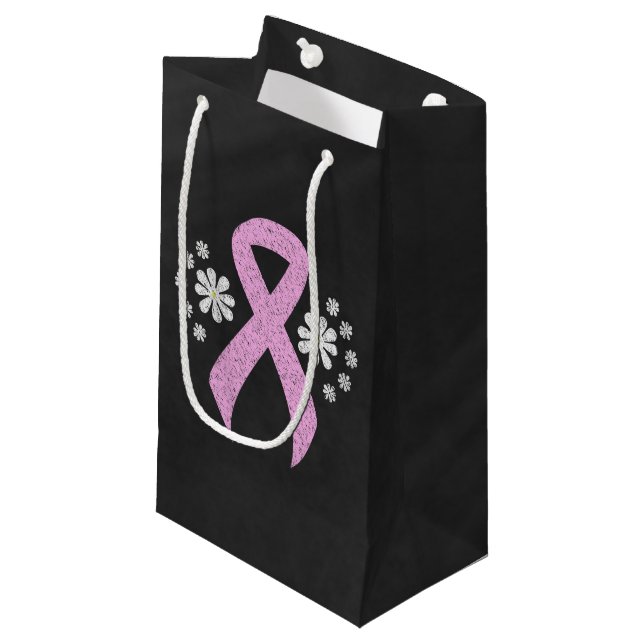 Chalkboard Pink Awareness Ribbon Small Gift Bag (Front Angled)