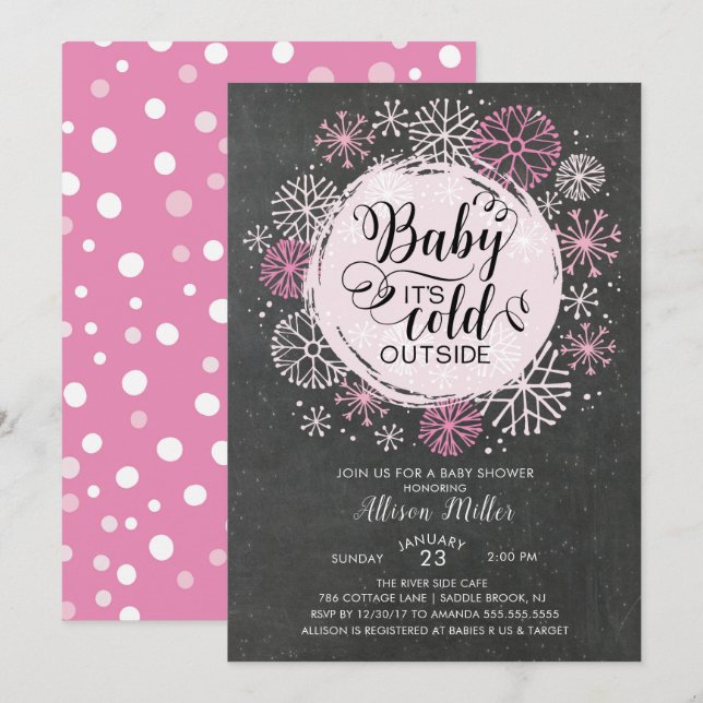 Chalkboard Pink Baby It's Cold Outside Invitation (Front/Back)