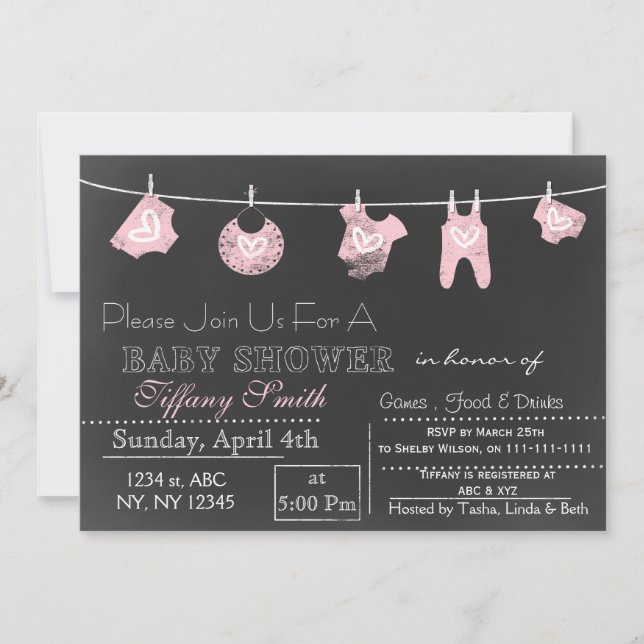 Chalkboard pink Baby shower Invitation (Front)