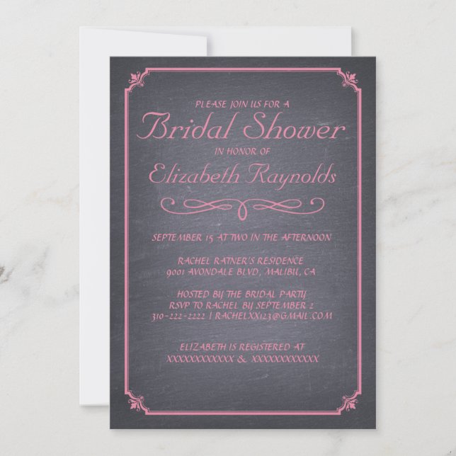Chalkboard Pink Bridal Shower Invitations (Front)