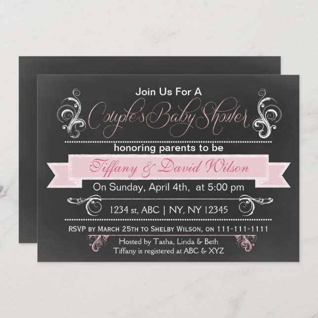 chalkboard pink Couple's Baby shower Invitation (Front/Back)