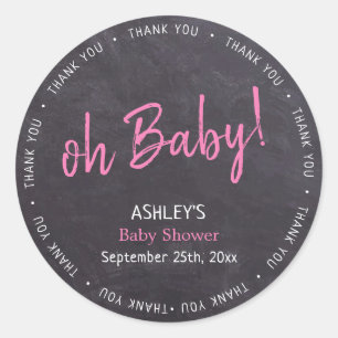 Chalkboard Pink Girl Baby Shower Thank You Classic Round Sticker