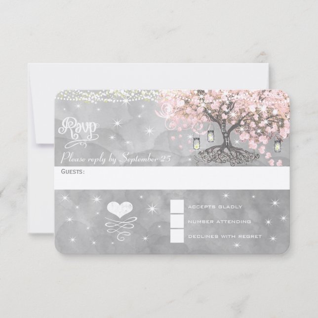 Chalkboard Pink Heart Leaf Tree RSVP (Front)