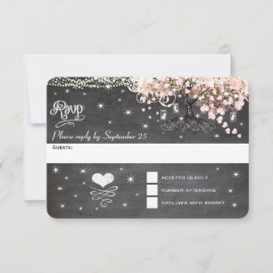 Chalkboard Pink Heart Leaf Tree RSVP Card