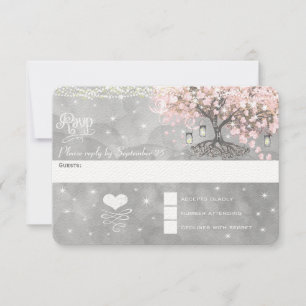 Chalkboard Pink Heart Leaf Tree RSVP Card