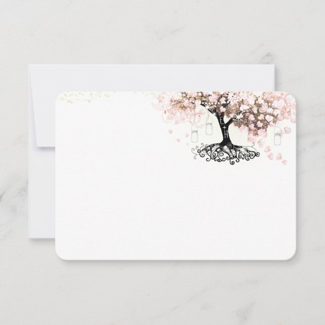 Chalkboard Pink Heart Leaf Tree Wedding Thank You (Front)