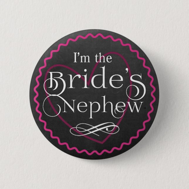 Chalkboard Pink Heart Wedding | Bride's Nephew 6 Cm Round Badge (Front)
