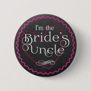 Chalkboard Pink Heart Wedding   Bride's Uncle 6 Cm Round Badge