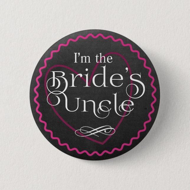 Chalkboard Pink Heart Wedding | Bride's Uncle 6 Cm Round Badge (Front)