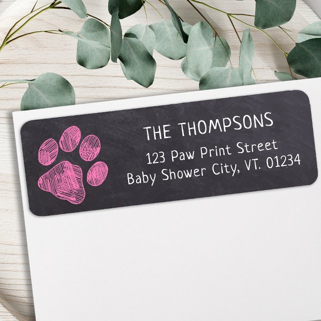 Chalkboard Pink Paw Print Baby Shower Address (Creator Uploaded)