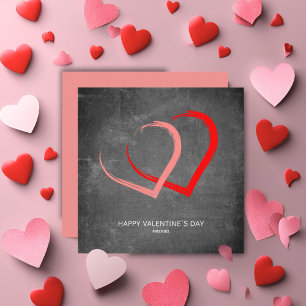 Chalkboard Pink Red Hearts Modern Valentine`s day Holiday Card