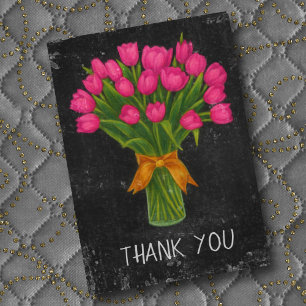 Chalkboard Pink Tulips Thank You Card