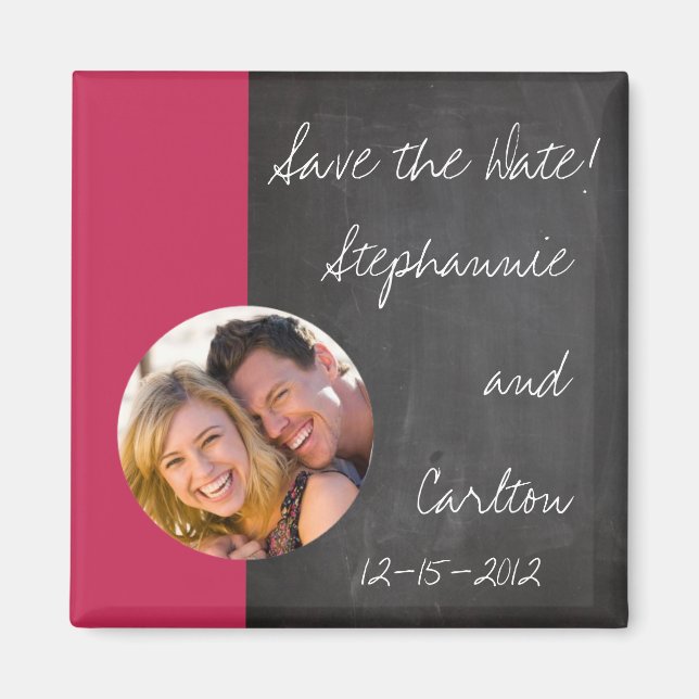 Chalkboard Pink Wedding Announcement Magnet (Front)