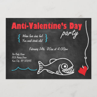Chalkboard Piranha Anti-Valentines Day Invitations