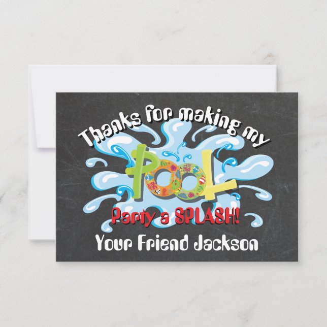 Chalkboard Pool Party Thank you note (Front)
