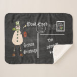 Chalkboard Postcard Old Fashion Green Snowman Sherpa Blanket<br><div class="desc">Sherpa Blanket. Featuring a Vintage Chalkboard Postcard Old Fashion Snowman design with diy text. Bring instant colour and comfort into your living space with this decorative blanket during the holidays. 100% Customisable. Ready to Fill in the box(es) or Click on the CUSTOMIZE button to add, move, delete or change any...</div>