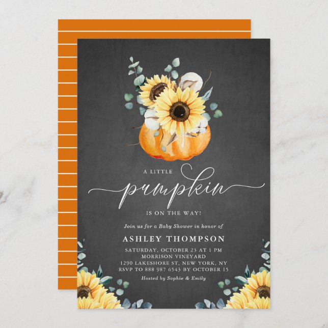 Chalkboard Pumpkin and Sunflower Fall Baby Shower Invitation (Front/Back)