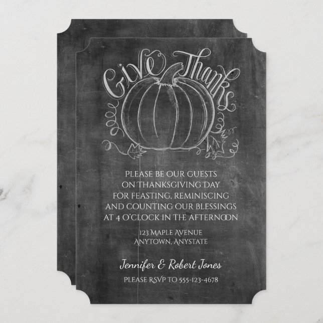 Chalkboard Pumpkin Thanksgiving Invitation (Front/Back)