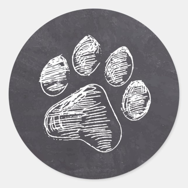 Chalkboard - Puppy Pawty - Dog Birthday Paw Print Classic Round Sticker (Front)