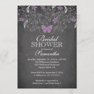 Chalkboard Purple Butterfly Floral Bridal Shower Invitation