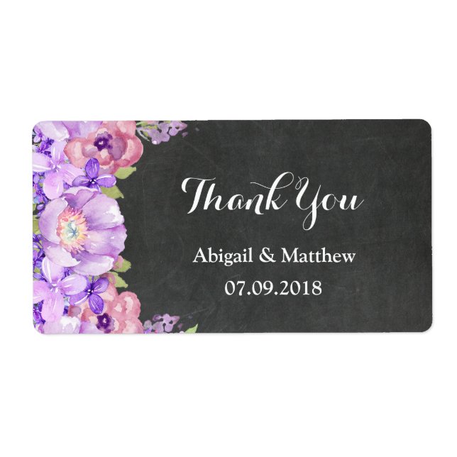 Chalkboard Purple Lavender Floral Wedding Labels (Front)