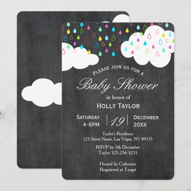 Chalkboard Rainbow Baby Shower Invitation (Front/Back)